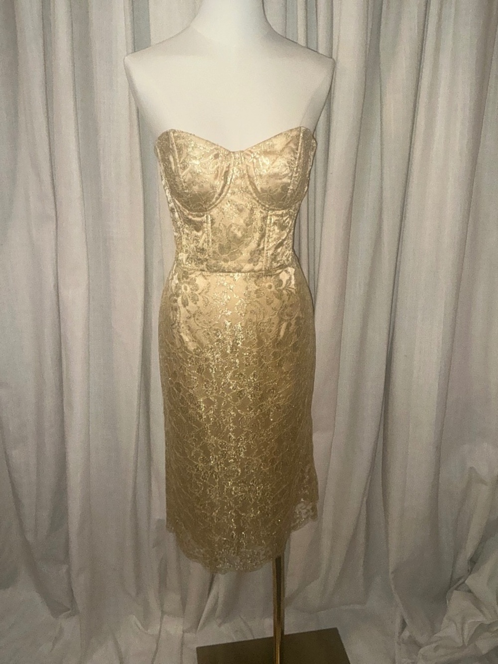 Milly of New York Gold Lace Strapless Cocktail Dress | Size 8